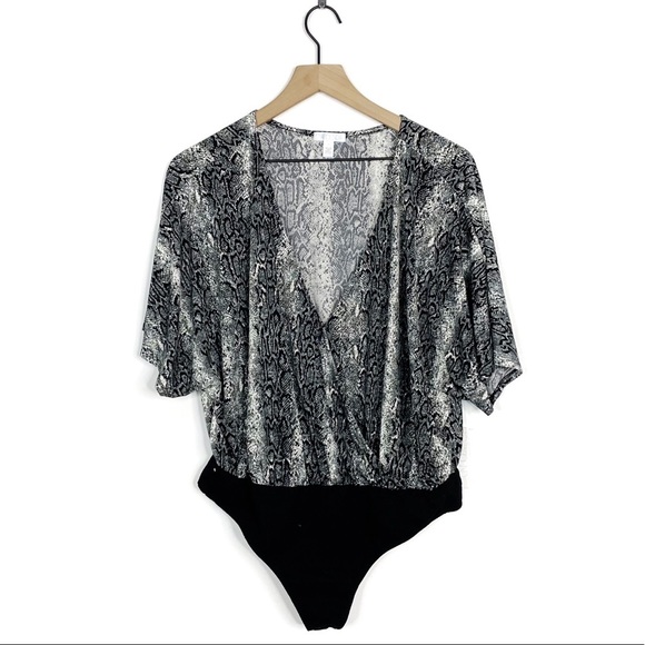 Abound Tops - Abound Snakeskin Dolman Sleeve Blouse Body Suit